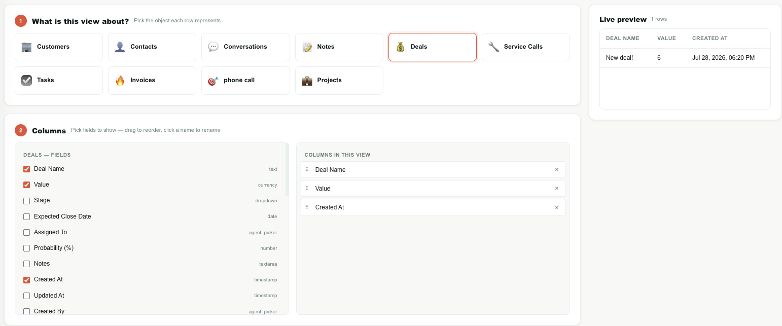 Views builder screenshot — The builder with its live preview